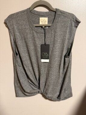 NWT Chaser Twist Front Tee Size Large | Heather Gray Casual Knit Top